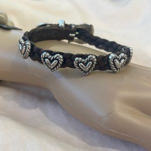 COPY - Brighton, brown leather buckle bracelet with silver hearts.